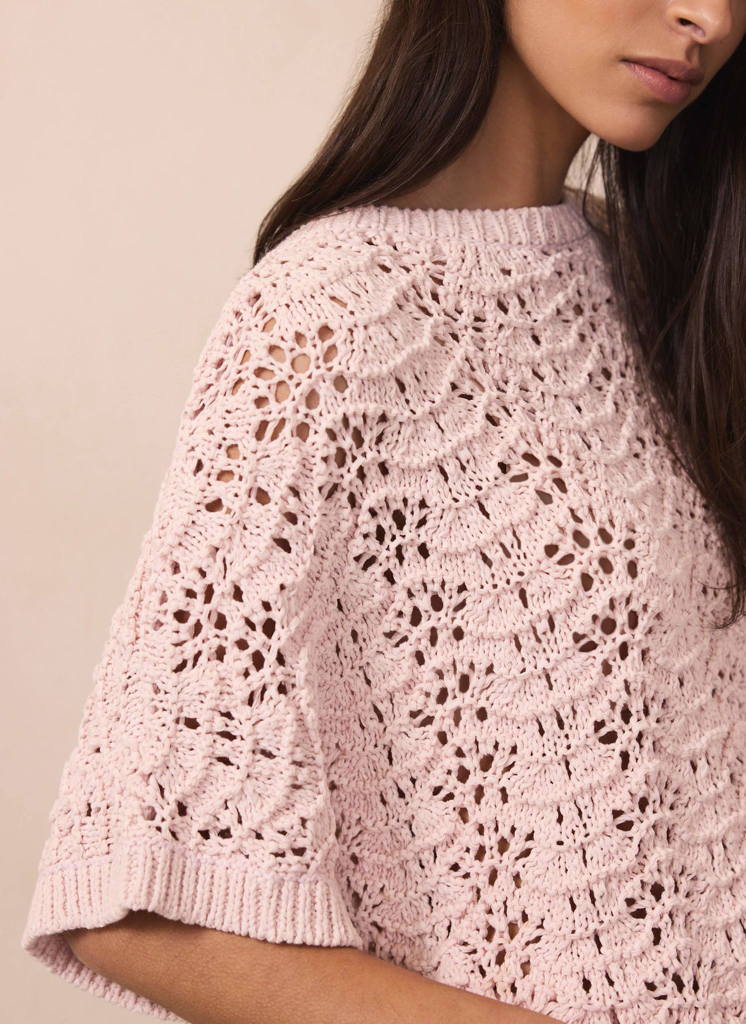 Pink Open Stitch Batwing Top