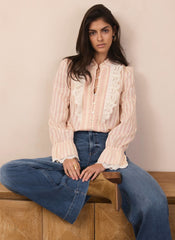 Pink Striped Broderie Trim Blouse