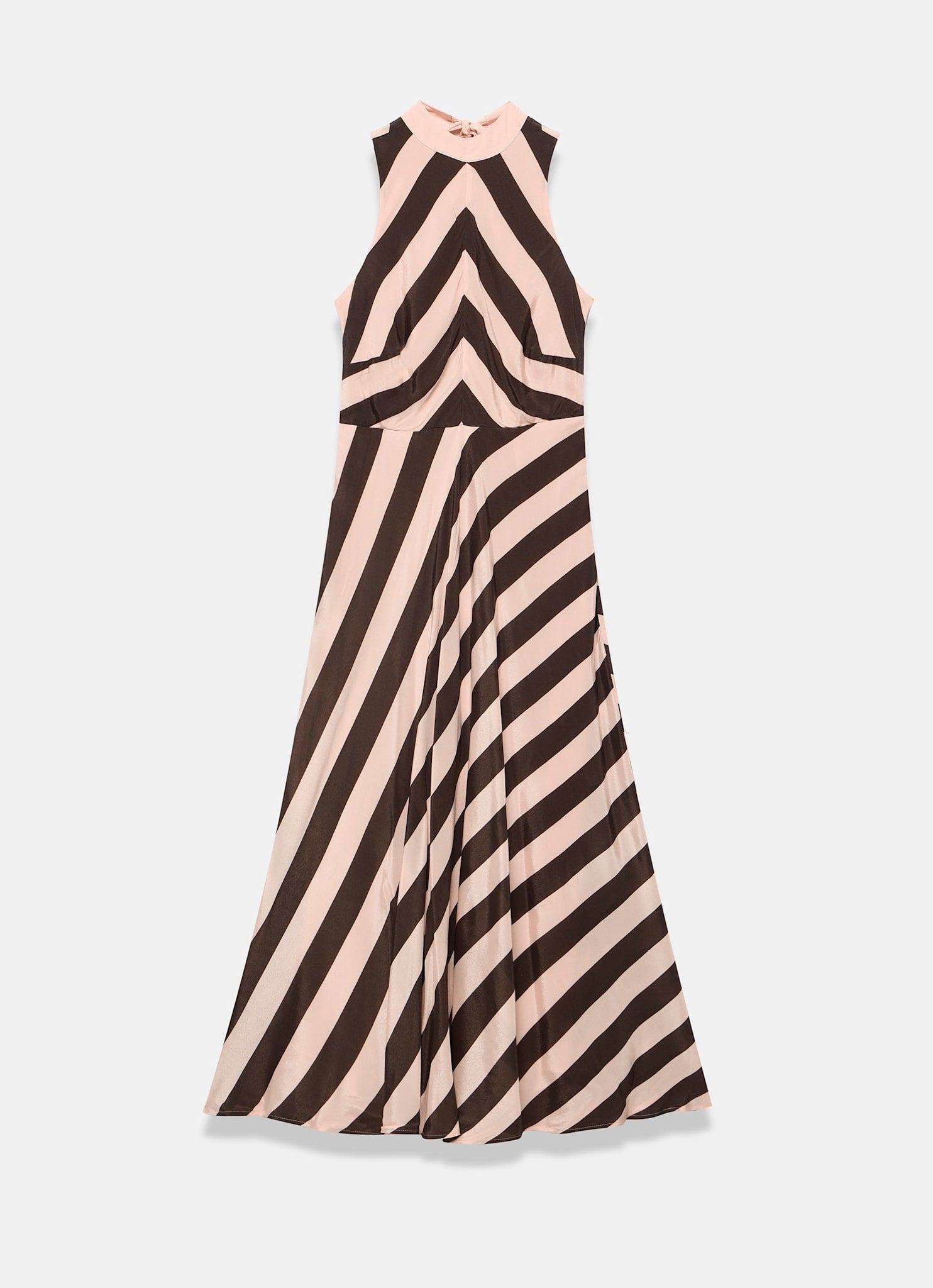 Pink & Brown Striped Halter Maxi Dress