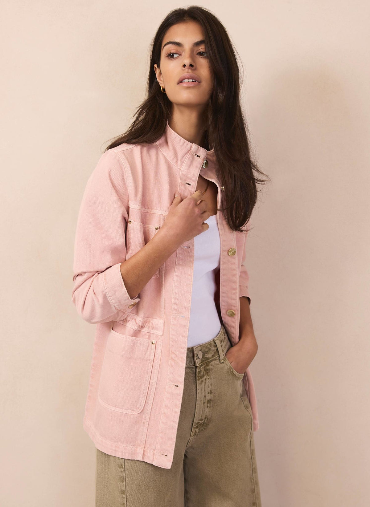 Pink Cotton Utility Denim Shacket