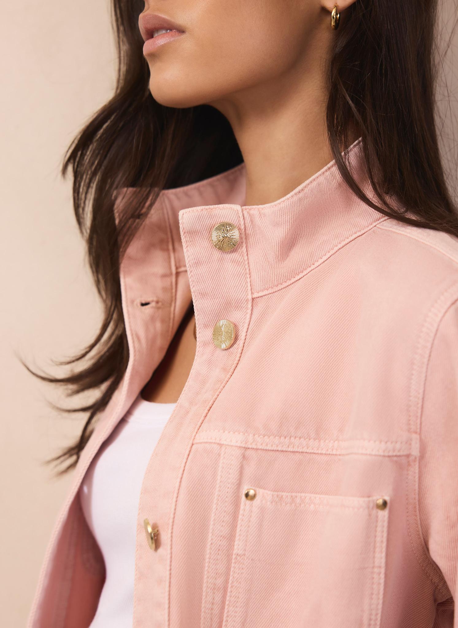 Pink Cotton Utility Denim Shacket