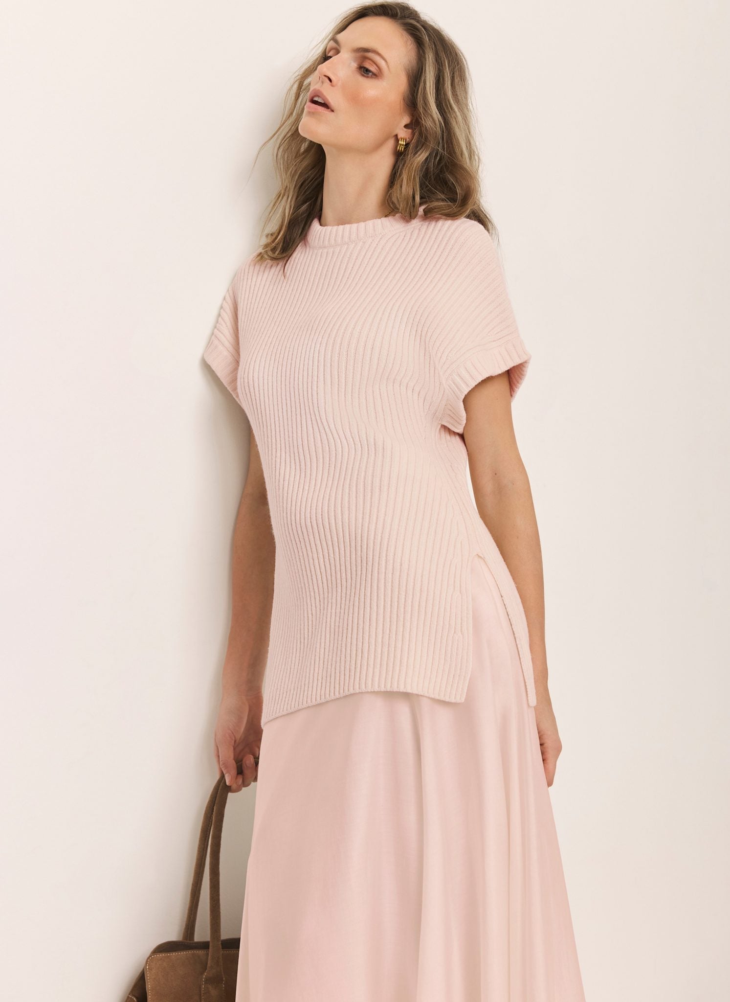 Pink Wool Blend Longline Knit Top