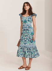 Green Floral Print Midi Dress