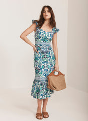 Green Floral Print Midi Dress