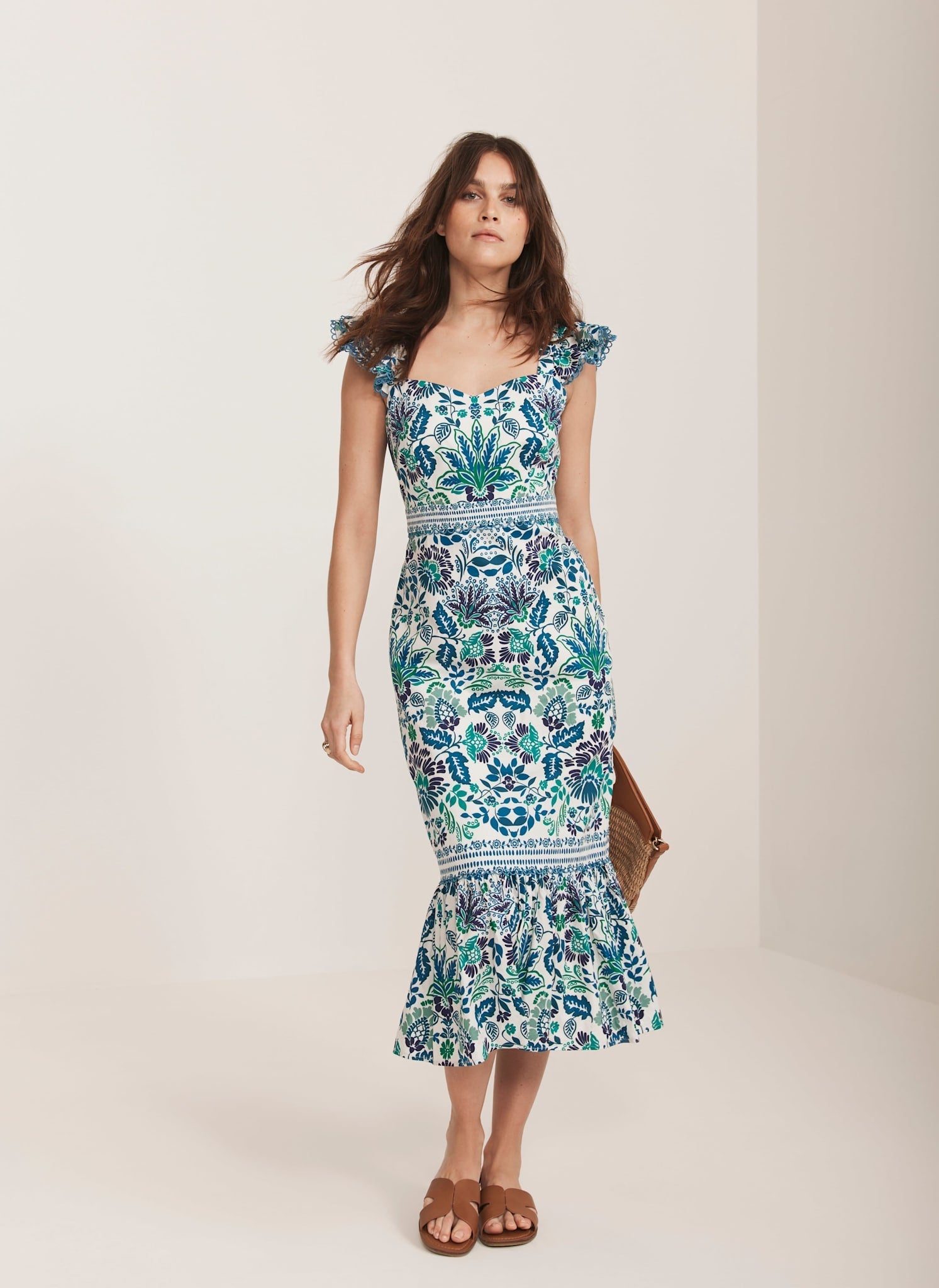 Green Floral Print Midi Dress