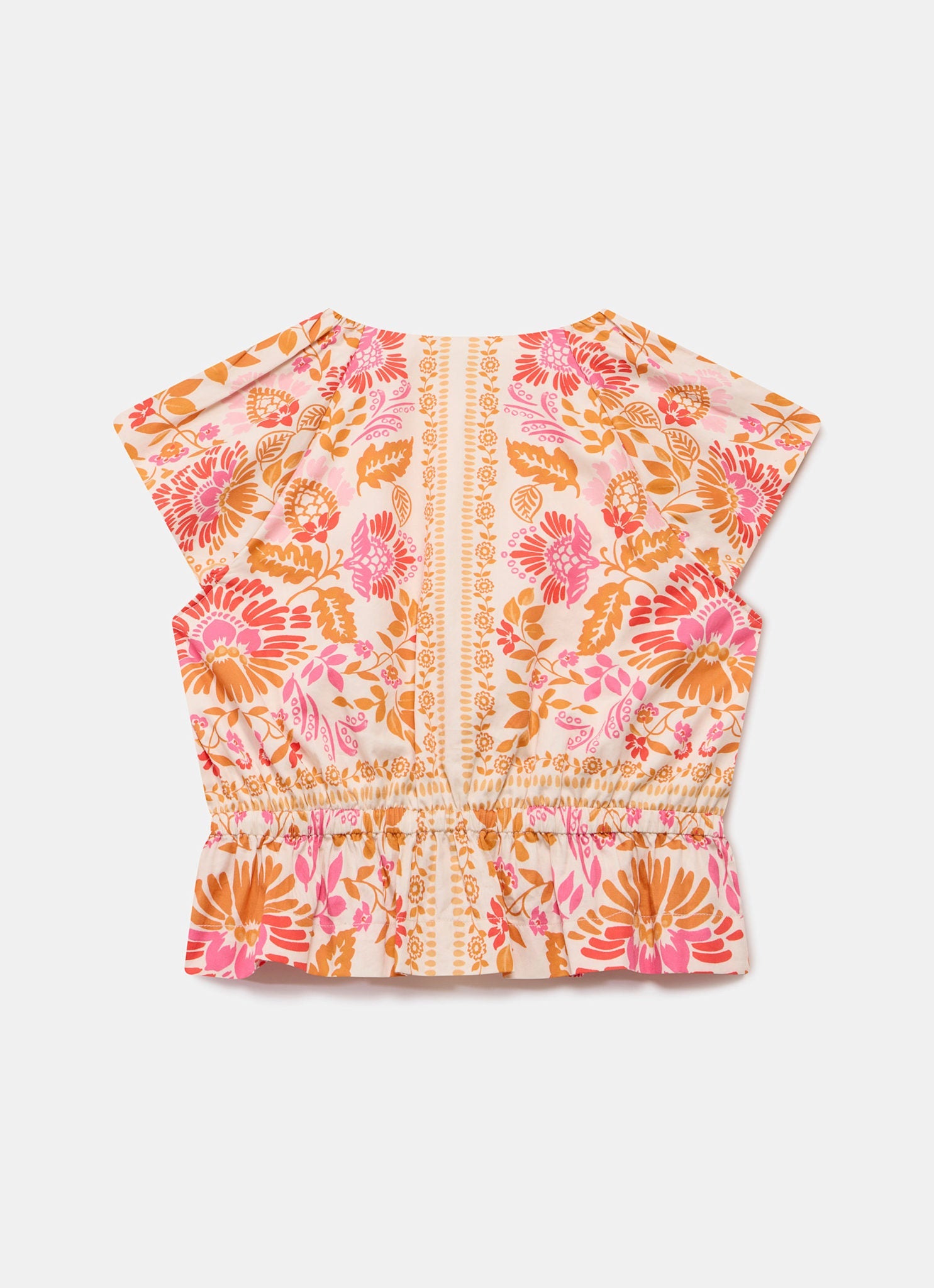 Orange Floral Print Tie Front Top