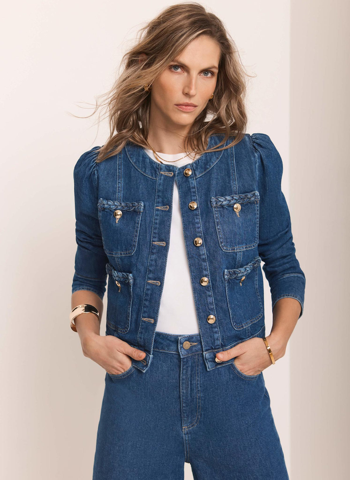 Indigo Plait Detail Denim Jacket