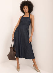 Dark Indigo Denim Halter Midi Dress