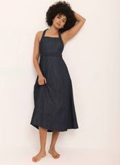 Dark Indigo Denim Halter Midi Dress