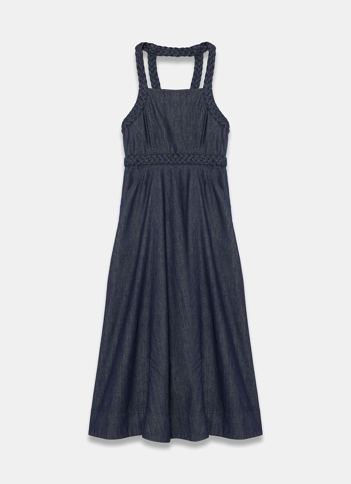 Dark Indigo Denim Halter Midi Dress