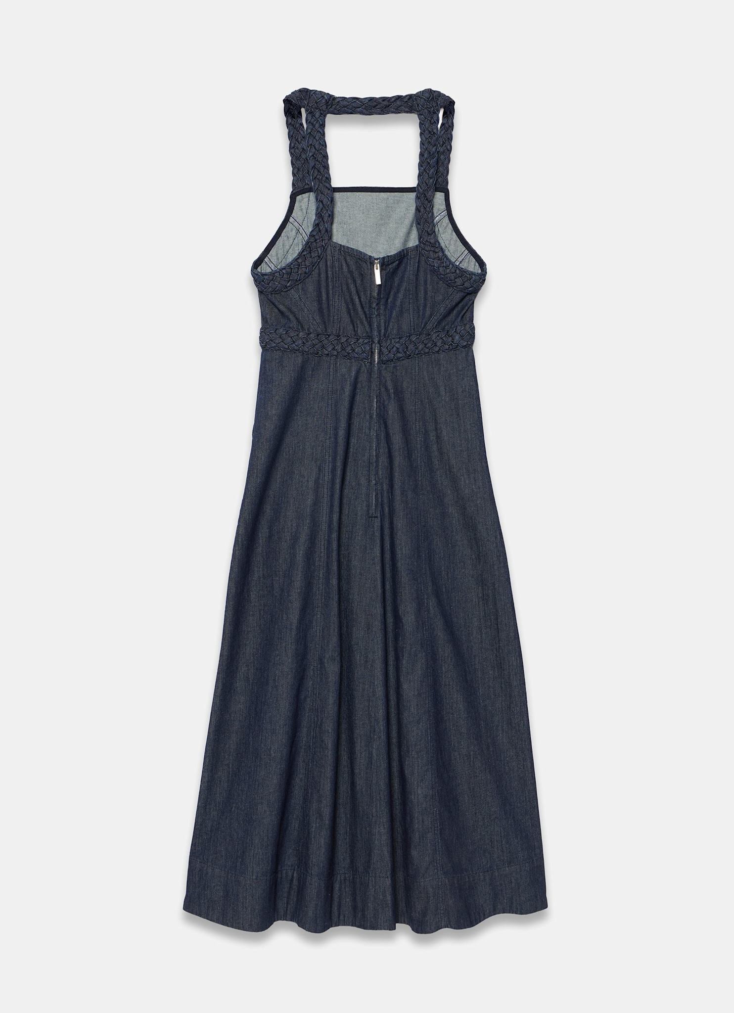 Dark Indigo Denim Halter Midi Dress