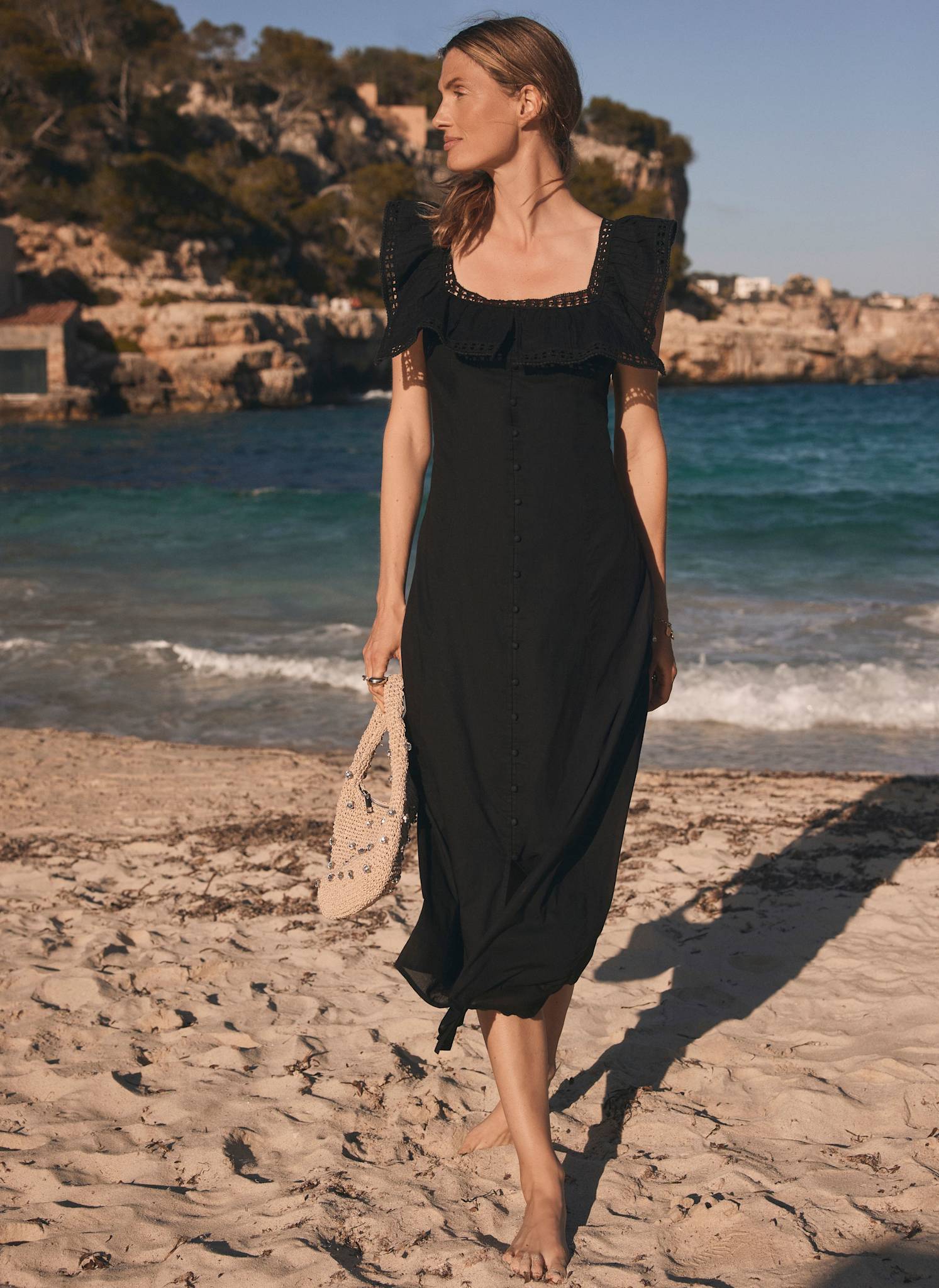 Black Poet Collar Midi Dress