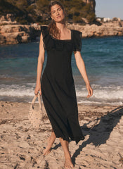 Black Poet Collar Midi Dress