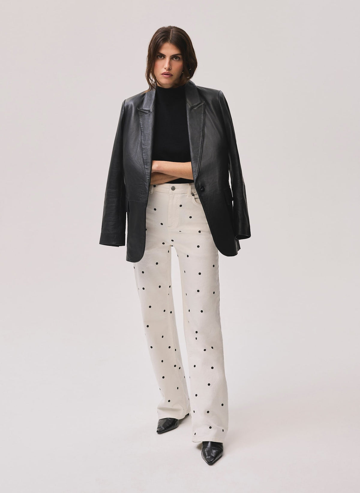Cream Polka Dot Wide Jeans