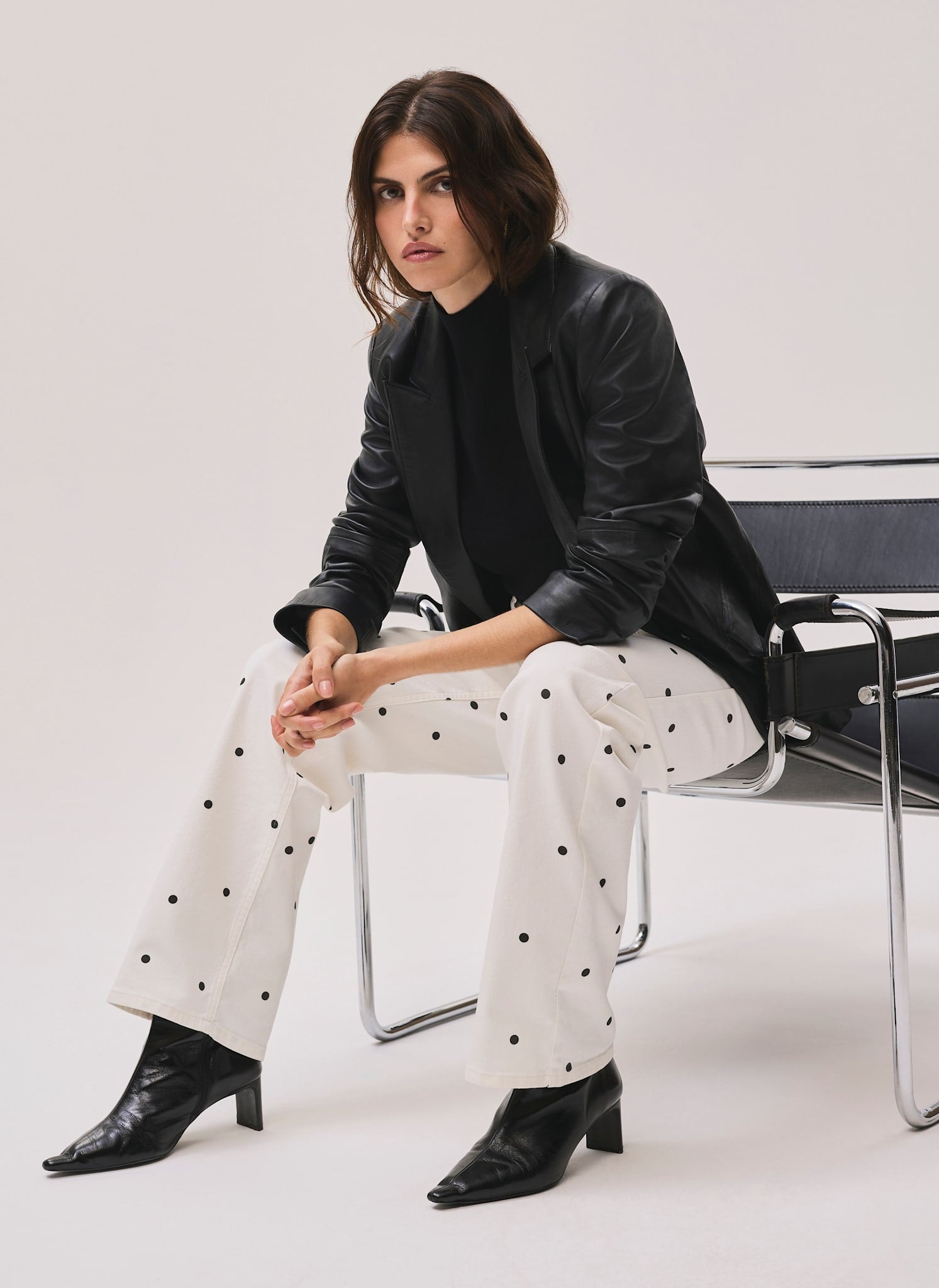Cream Polka Dot Wide Jeans