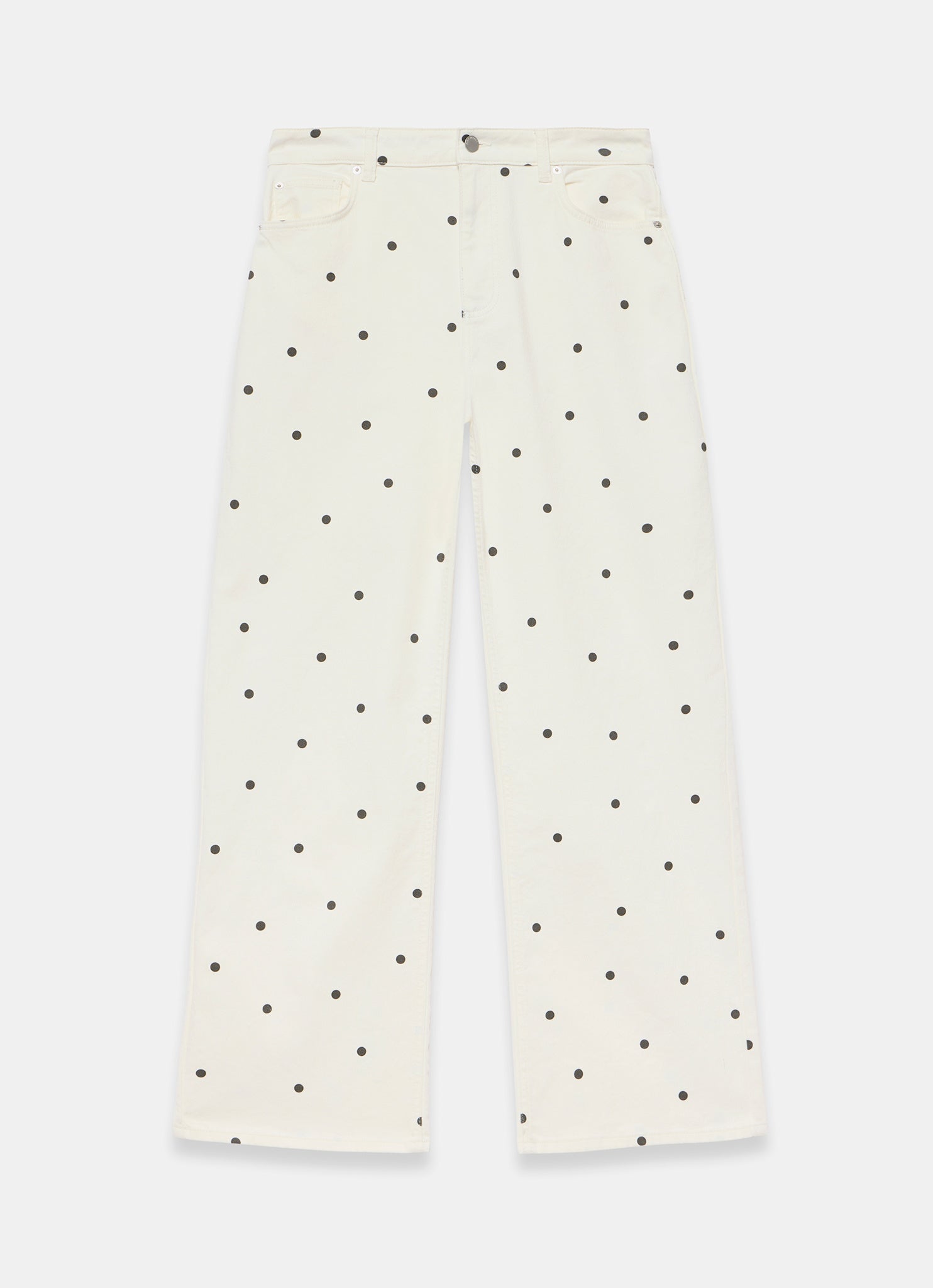 Cream Polka Dot Wide Jeans