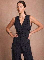 Navy Polka Dot Longline Waistcoat