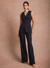 Navy Polka Dot Longline Waistcoat