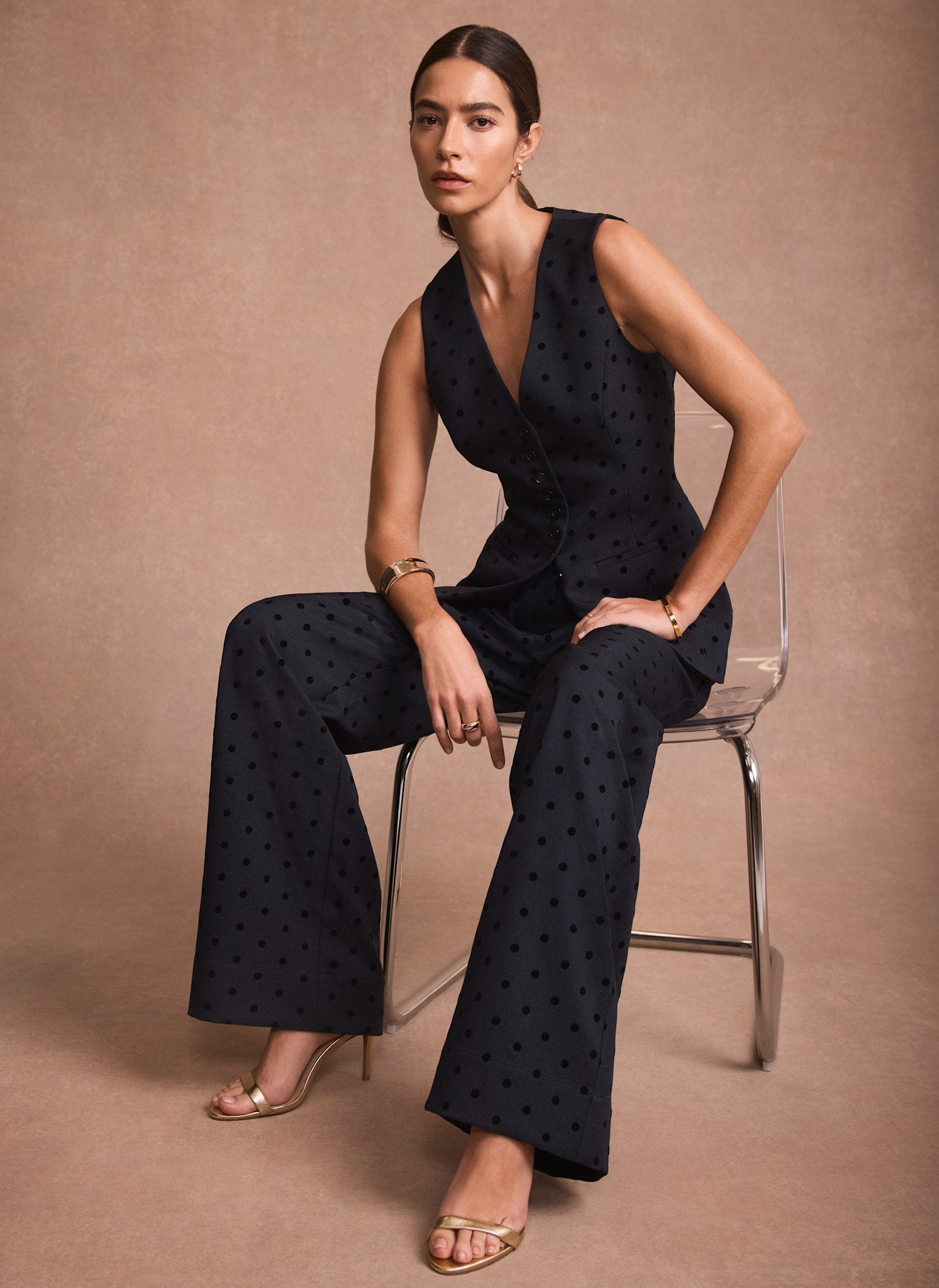 Navy Polka Dot Longline Waistcoat