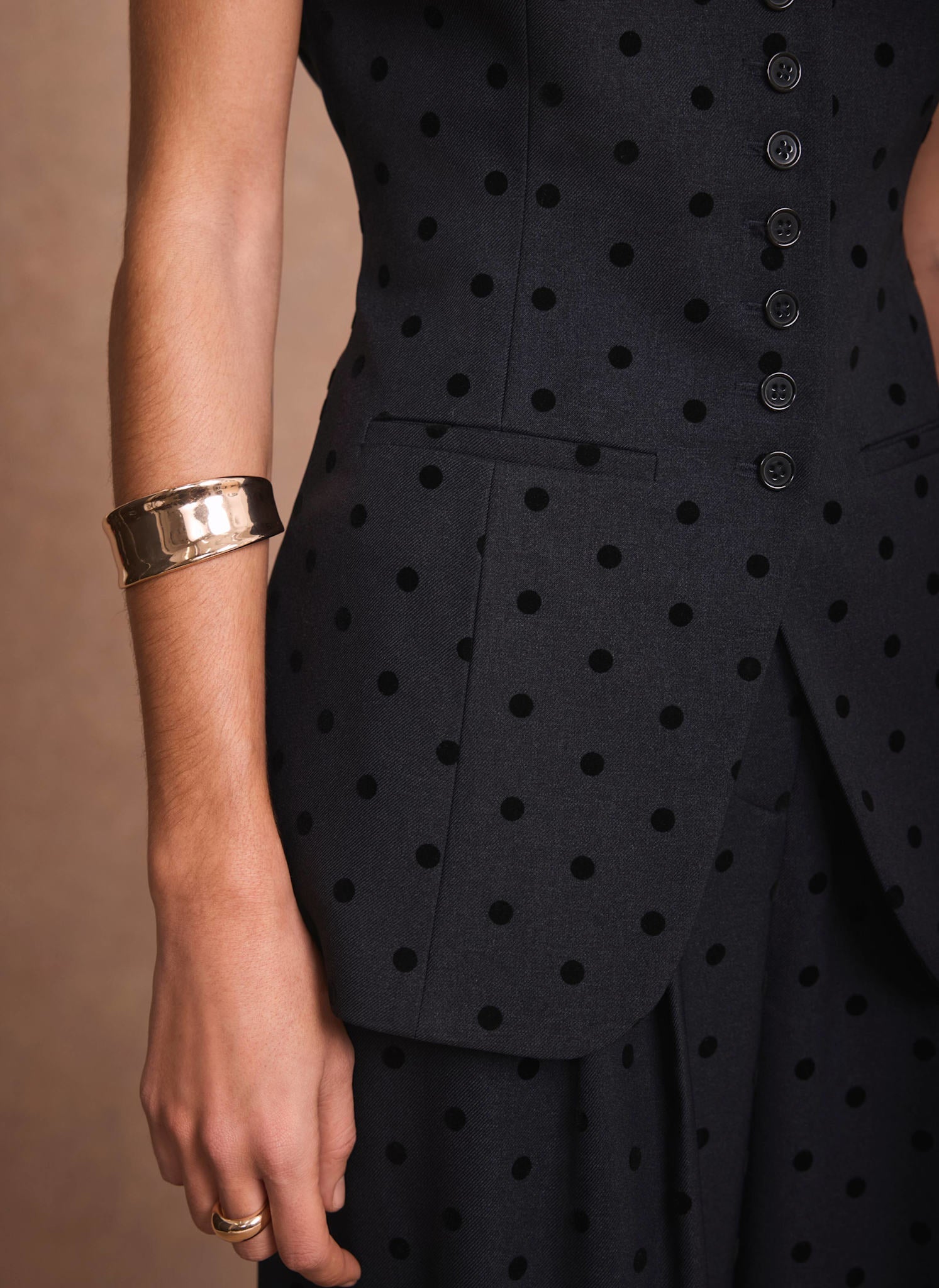 Navy Polka Dot Longline Waistcoat