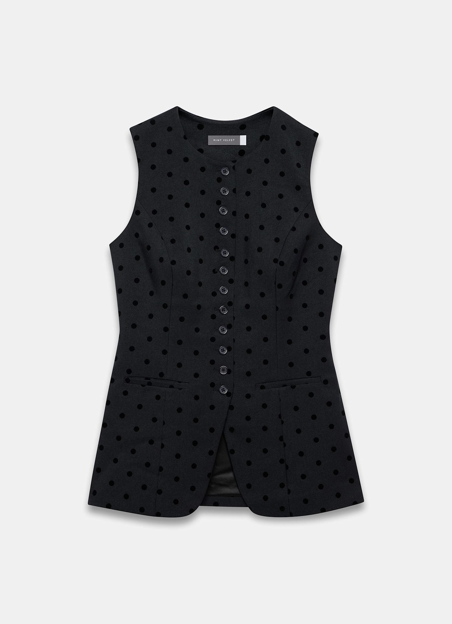 Navy Polka Dot Longline Waistcoat