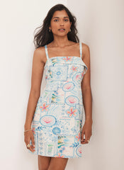 Cream Postcard Print Mini Shift Dress
