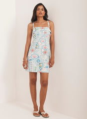 Cream Postcard Print Mini Shift Dress
