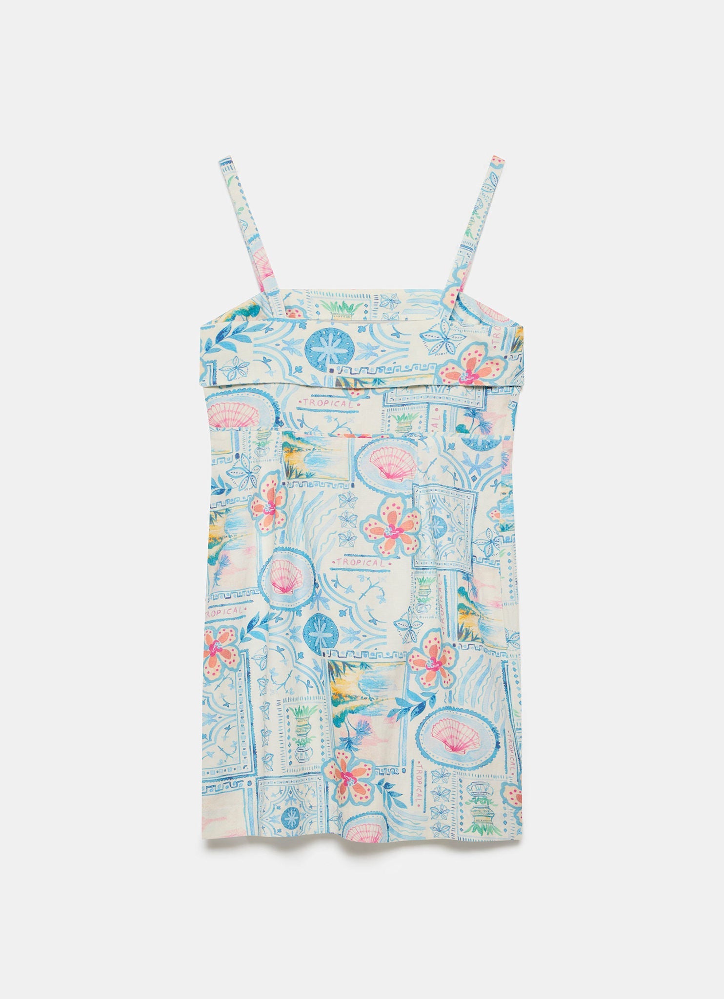 Cream Postcard Print Mini Shift Dress