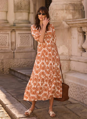 Orange Printed Midi Dress