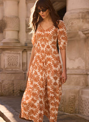 Orange Printed Midi Dress