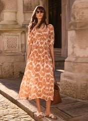 Orange Printed Midi Dress