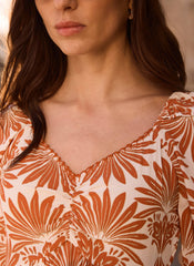 Orange Printed Midi Dress