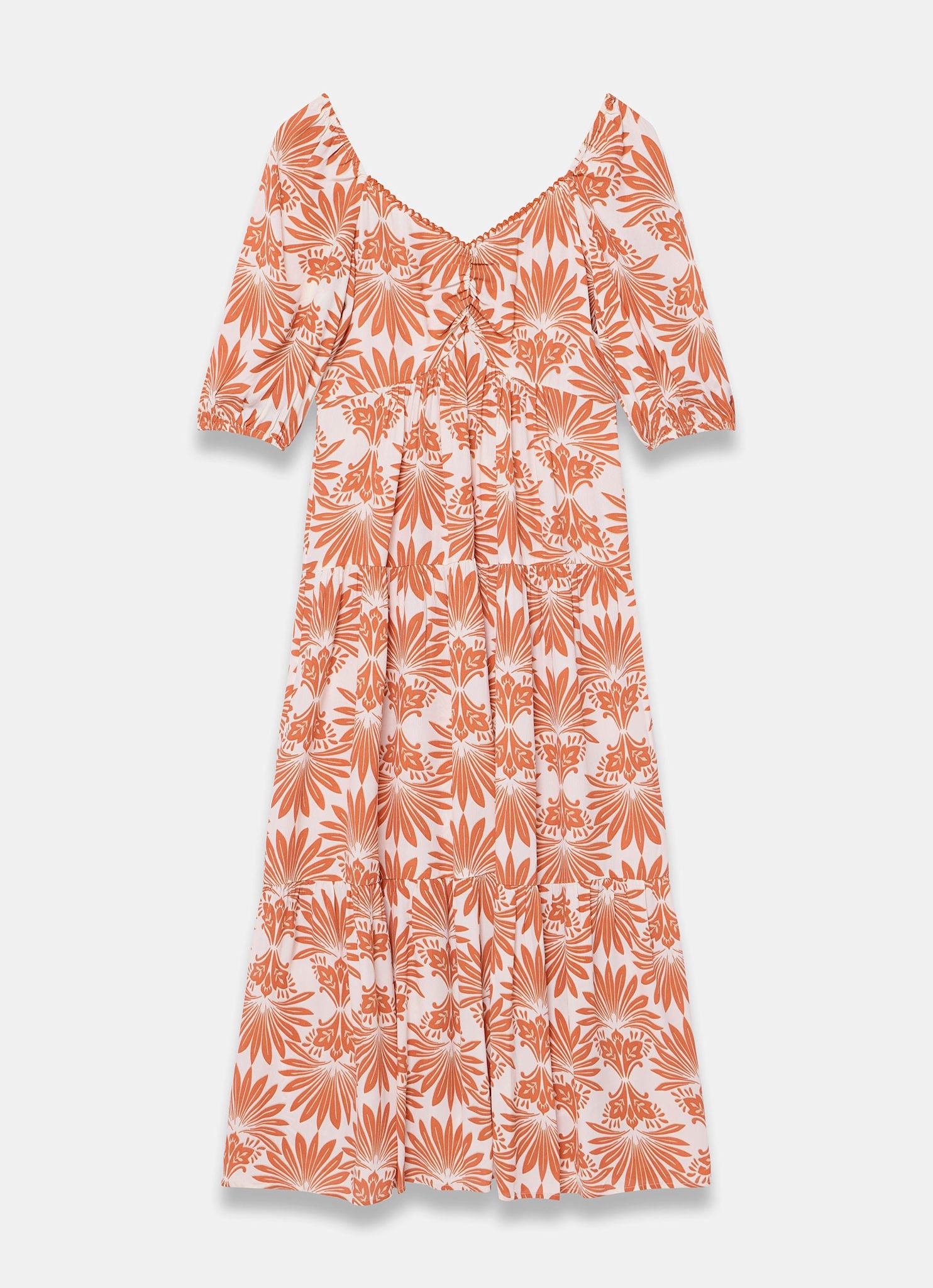 Orange Printed Midi Dress