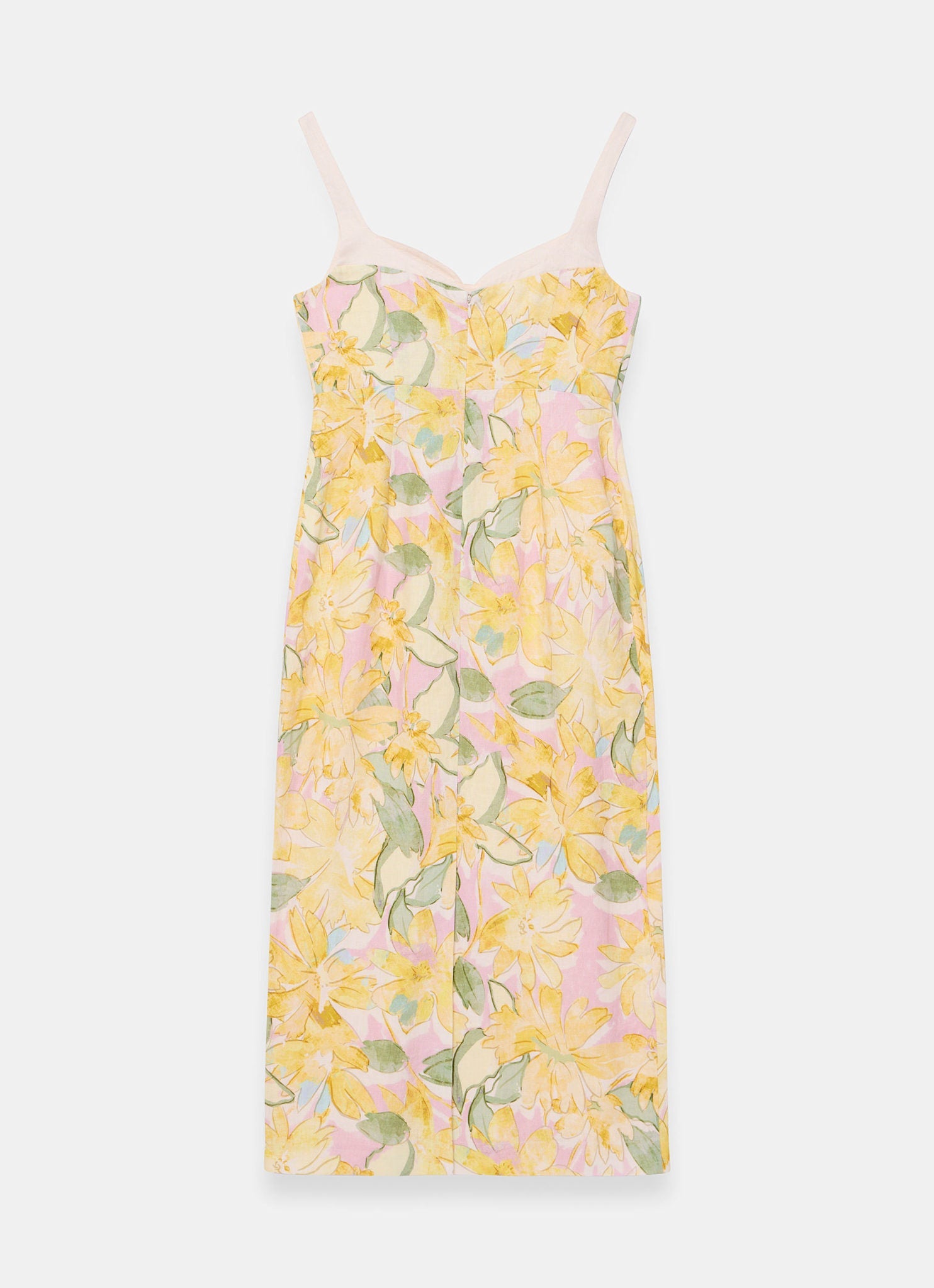 Yellow Linen Floral Midi Dress