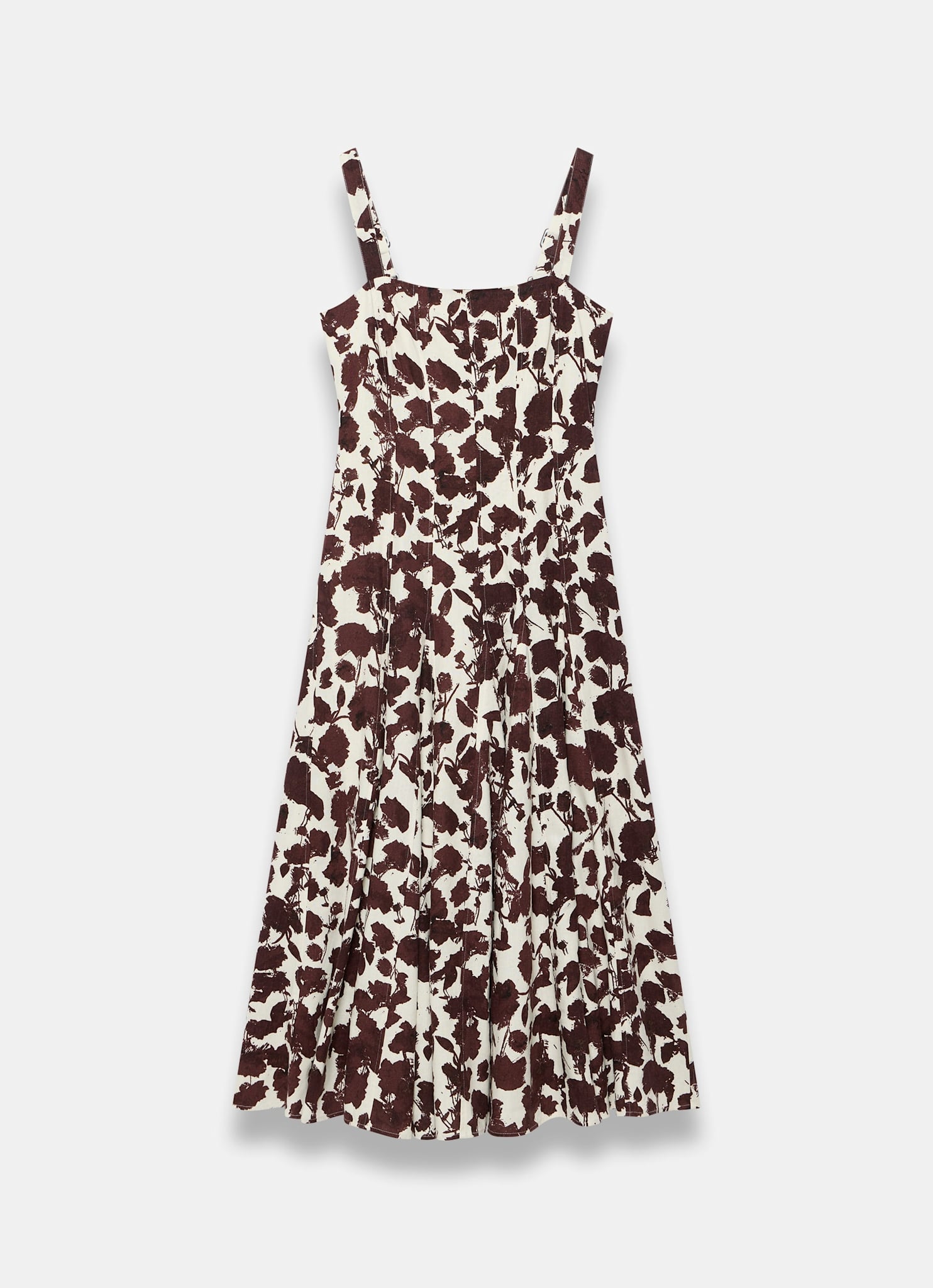 Brown Linen Blend Printed Midi Dress