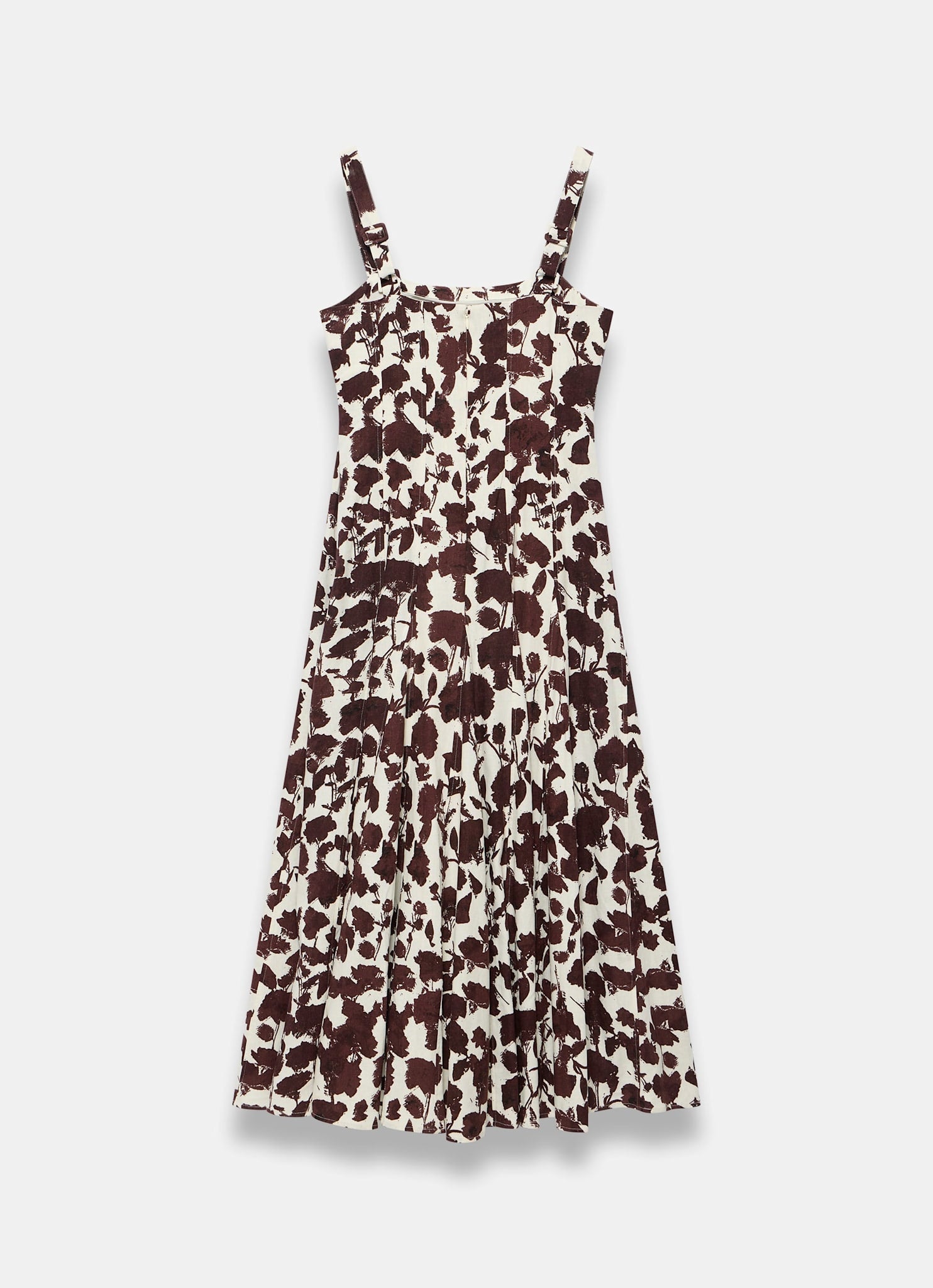 Brown Linen Blend Printed Midi Dress