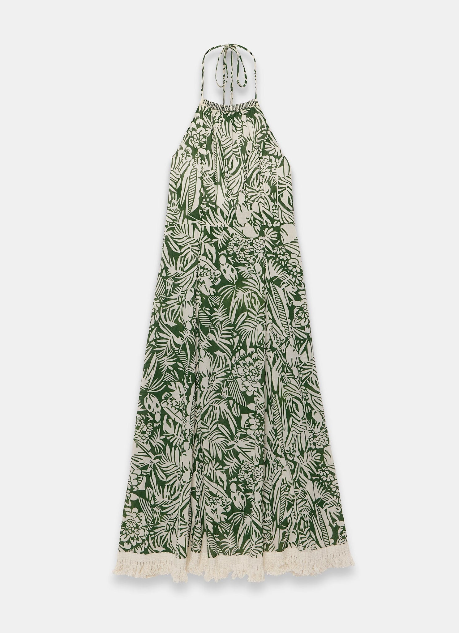 Green Printed Cotton Halterneck Maxi Dress