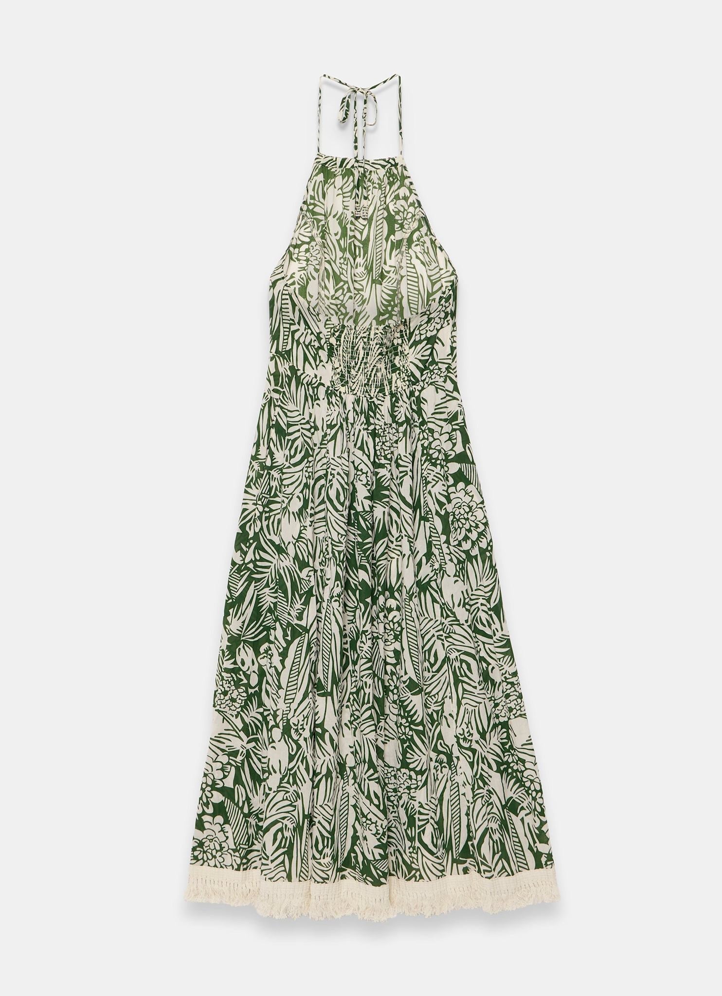 Green Printed Cotton Halterneck Maxi Dress