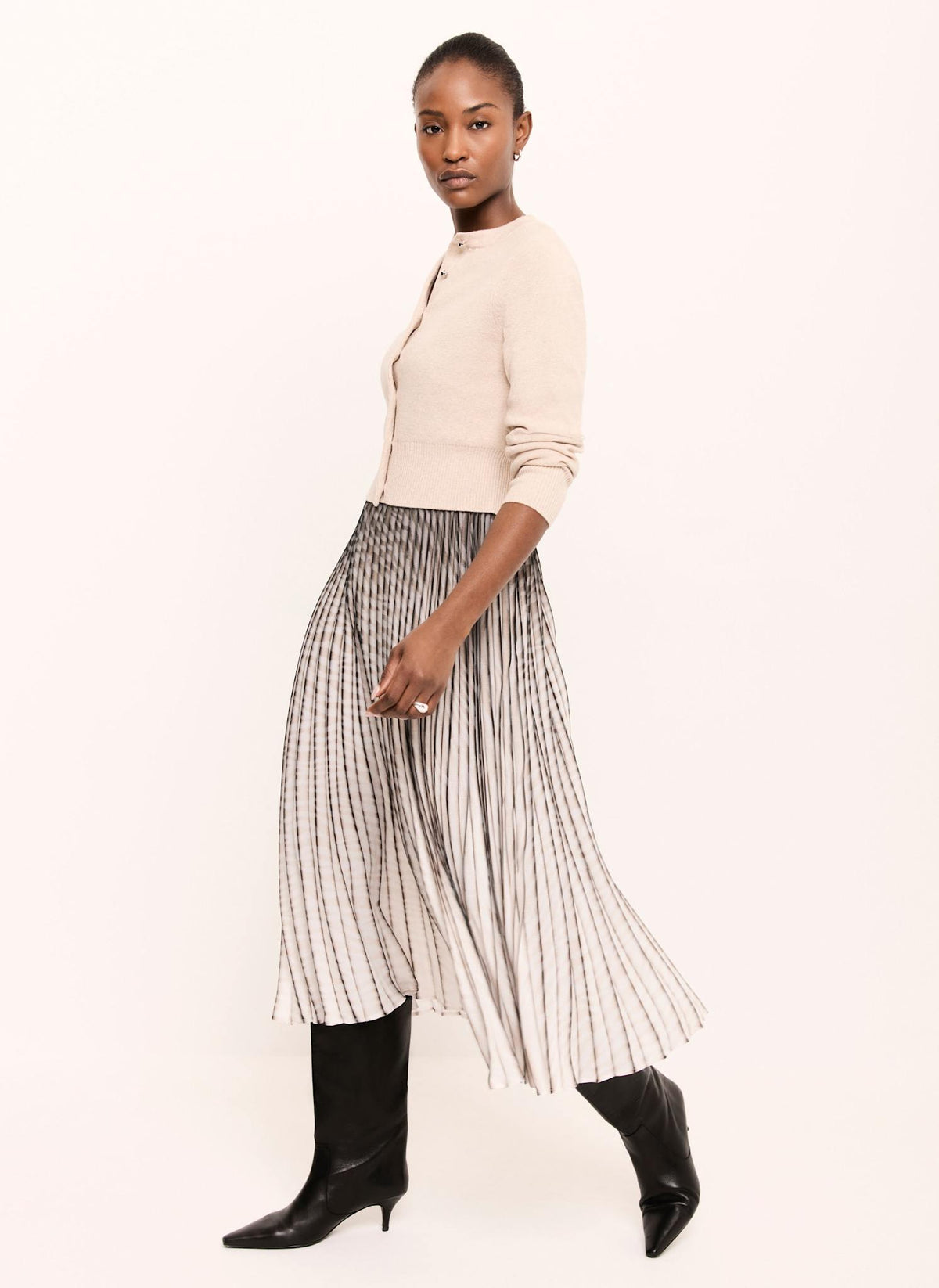 Neutral Print Knit Layered Midi Dress