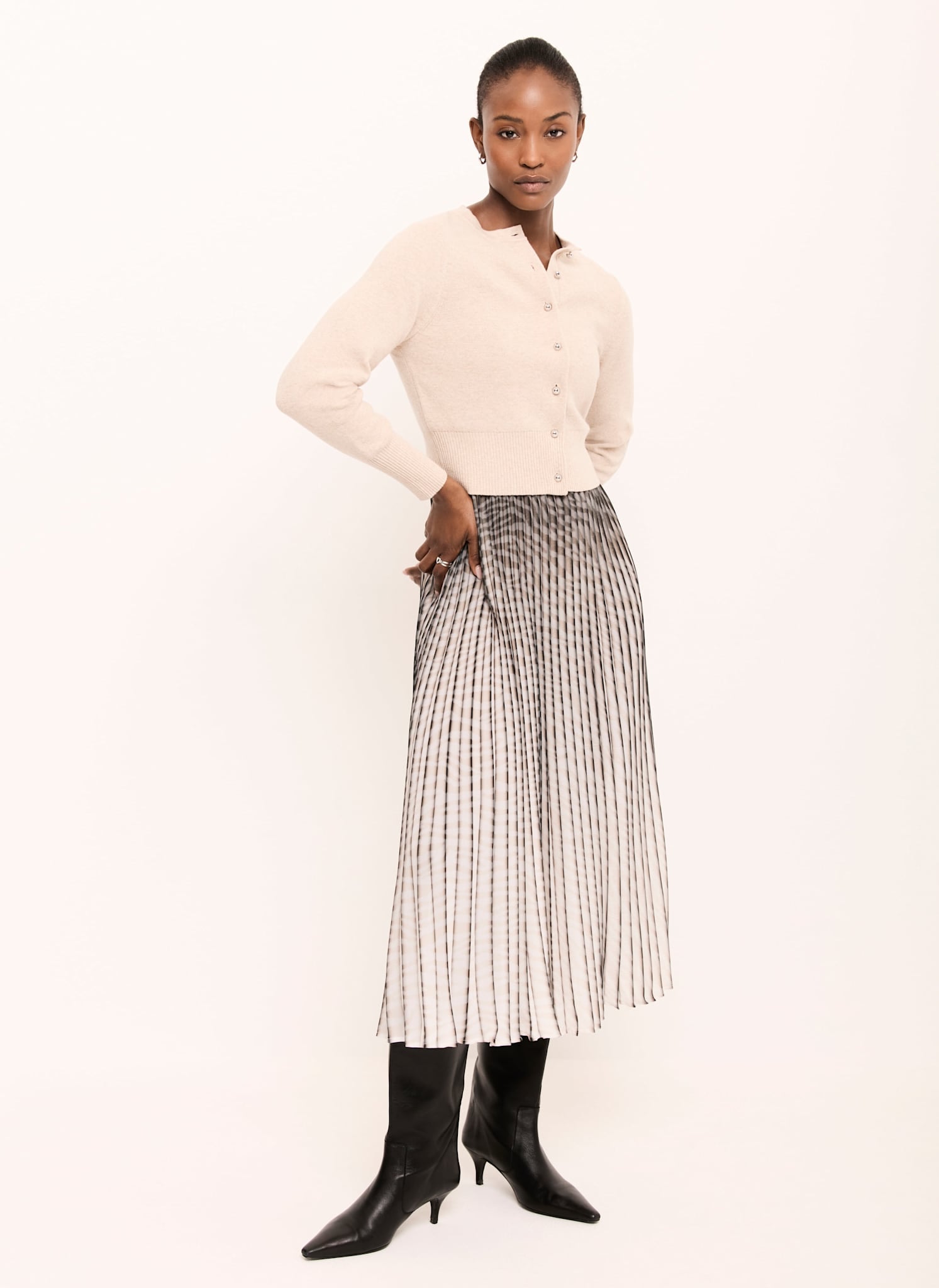 Neutral Print Knit Layered Midi Dress