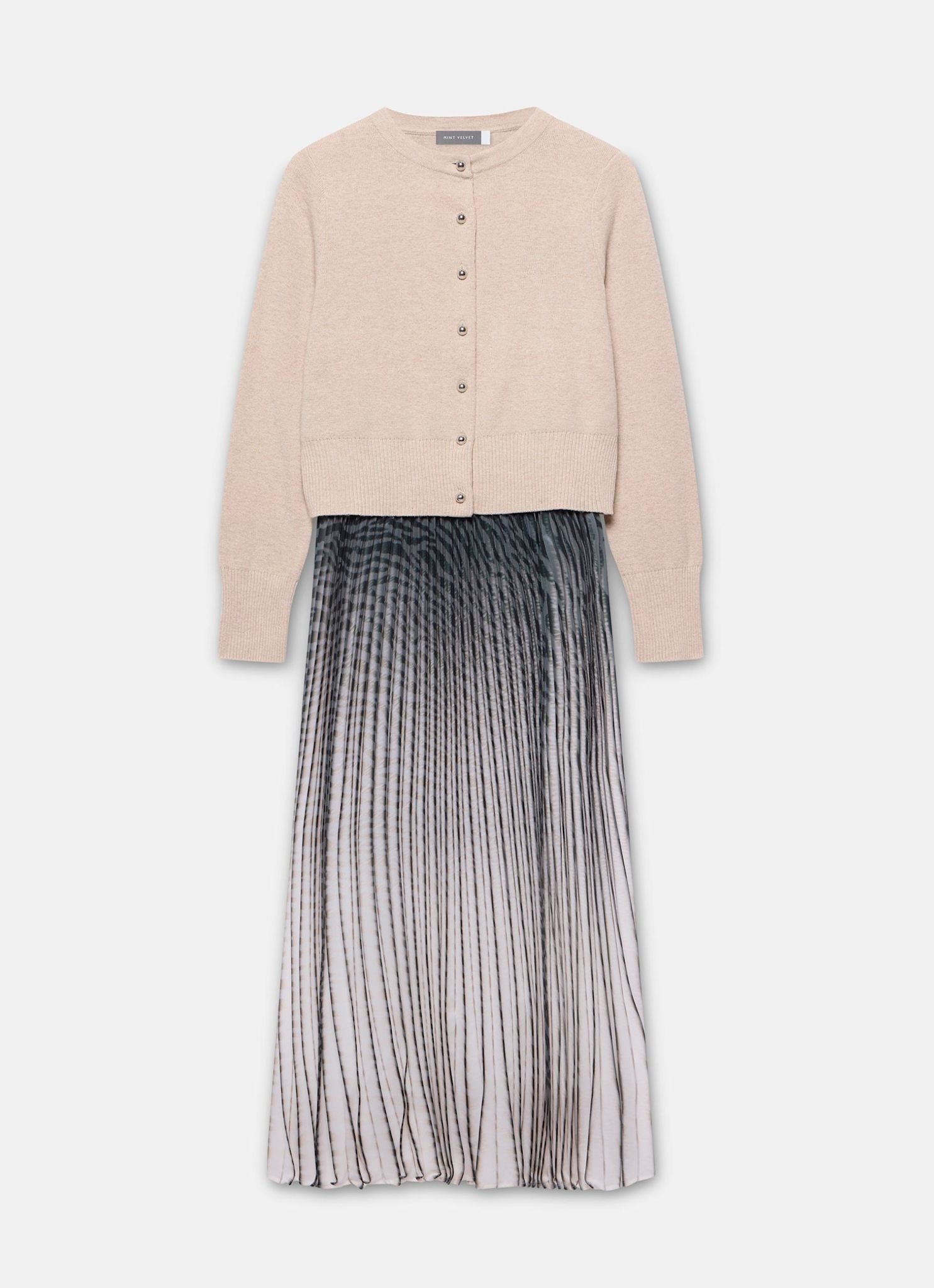 Neutral Print Knit Layered Midi Dress