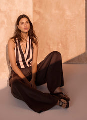 Pink & Brown Striped Wrap Top
