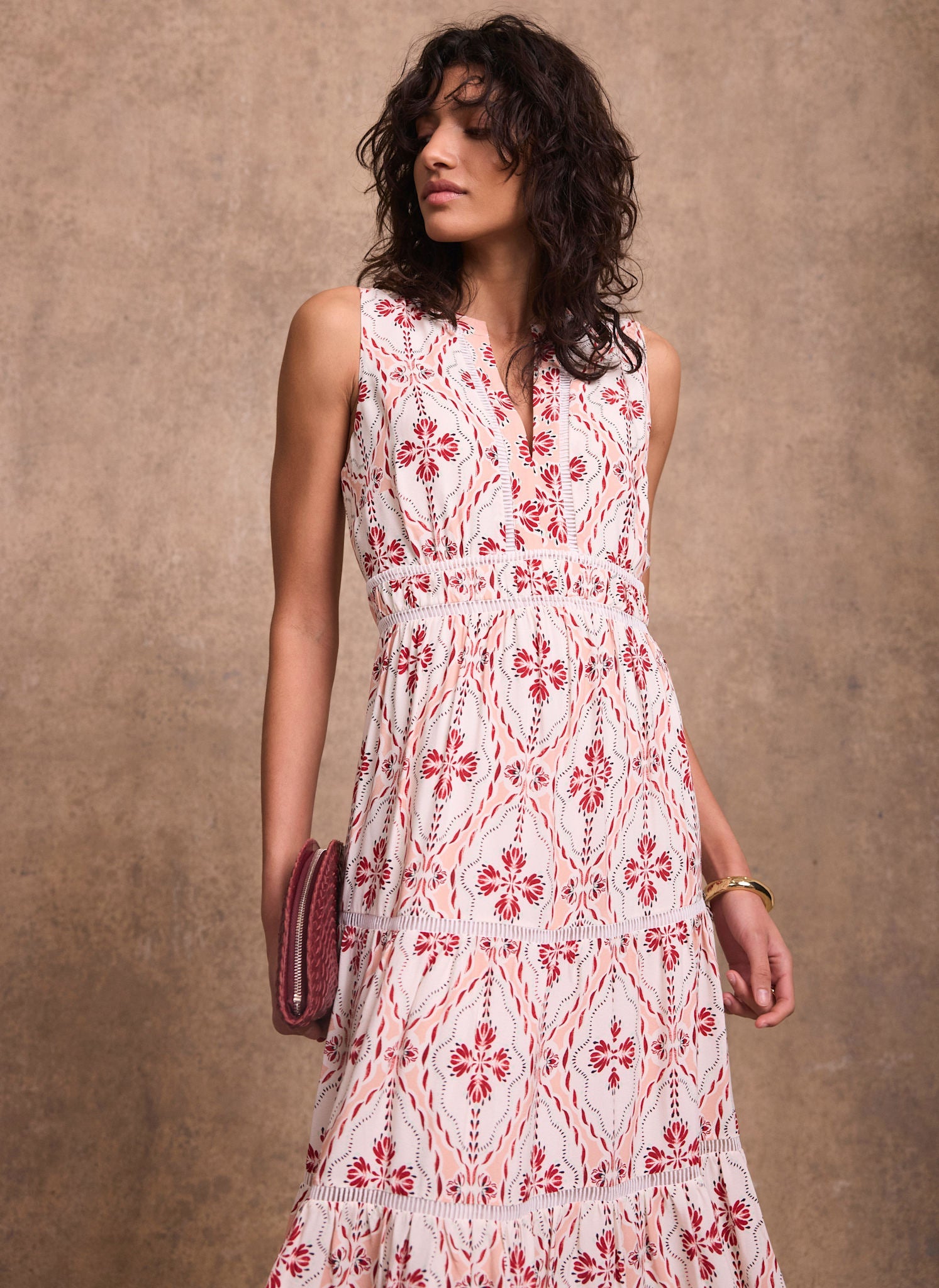 Pink Geo Print Maxi Dress