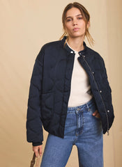 Navy Quilted Bomber Jacket
