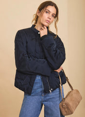 Navy Quilted Bomber Jacket