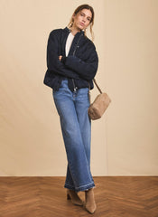 Navy Quilted Bomber Jacket