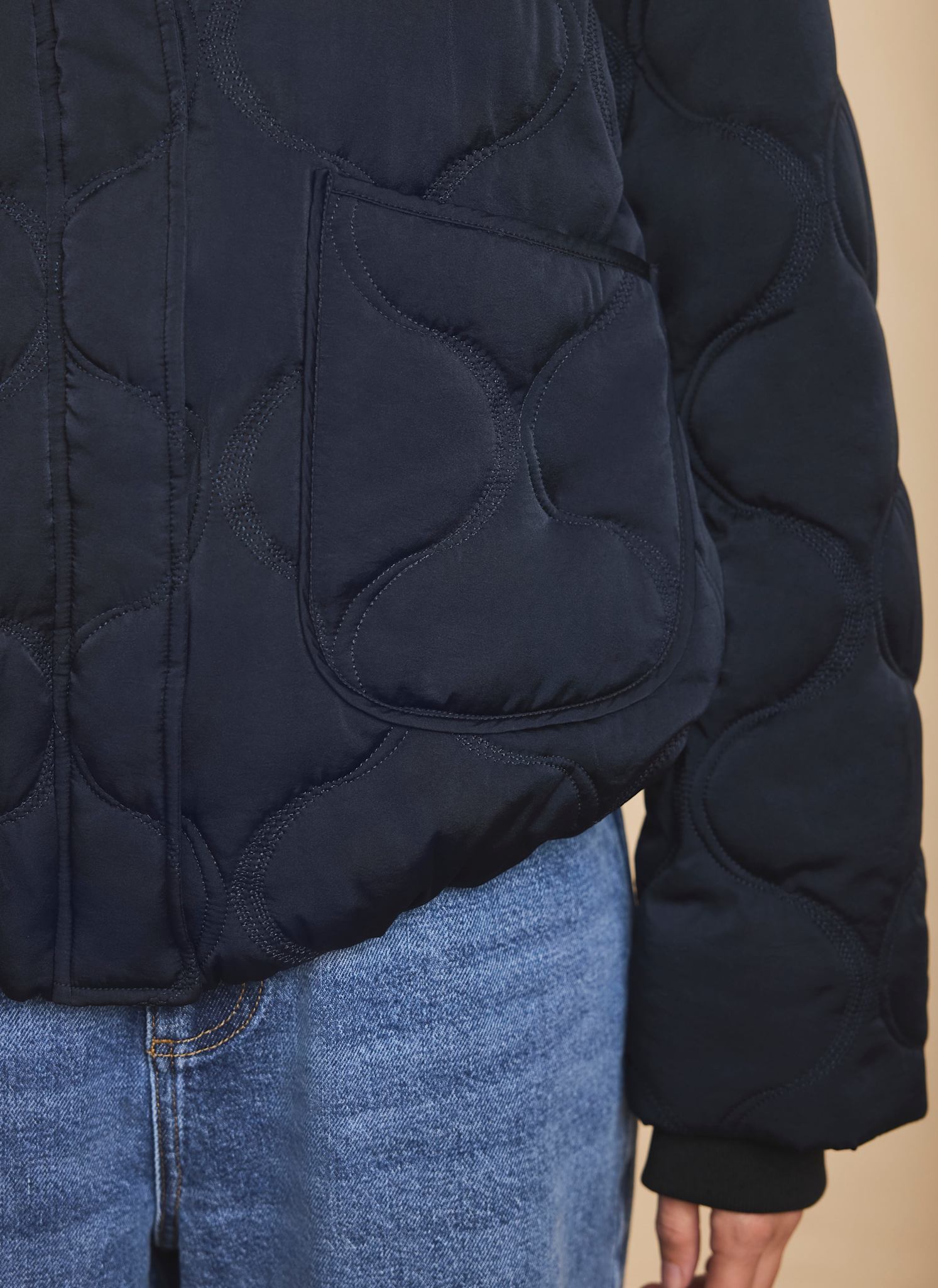 Navy Quilted Bomber Jacket