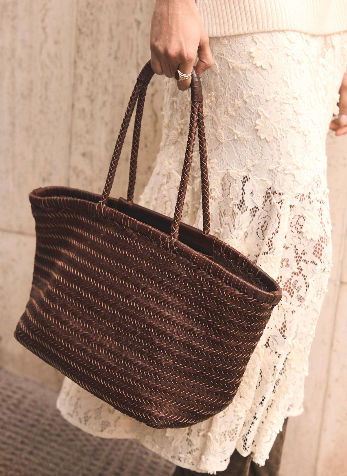 Rae Brown Leather Woven Tote Bag