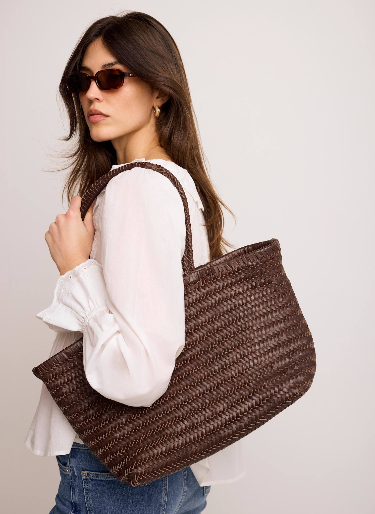 Rae Brown Leather Woven Tote Bag