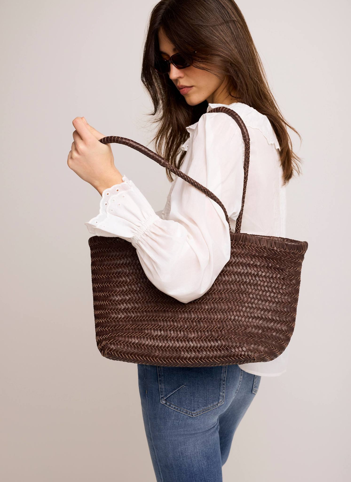 Rae Brown Leather Woven Tote Bag